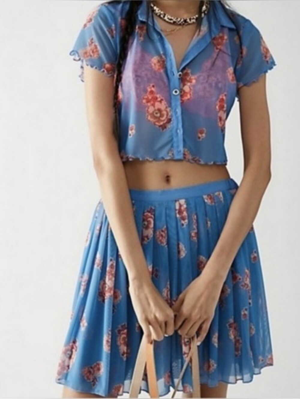Free People Florence Mesh Skirt Set Blue Sz S NWT